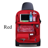Red Leather Car Seat Back Organizer With Tray